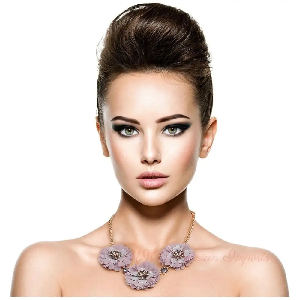 Gray Fabric Flower Necklace Set