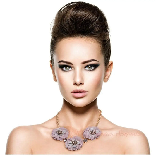 Gray Fabric Flower Necklace Set