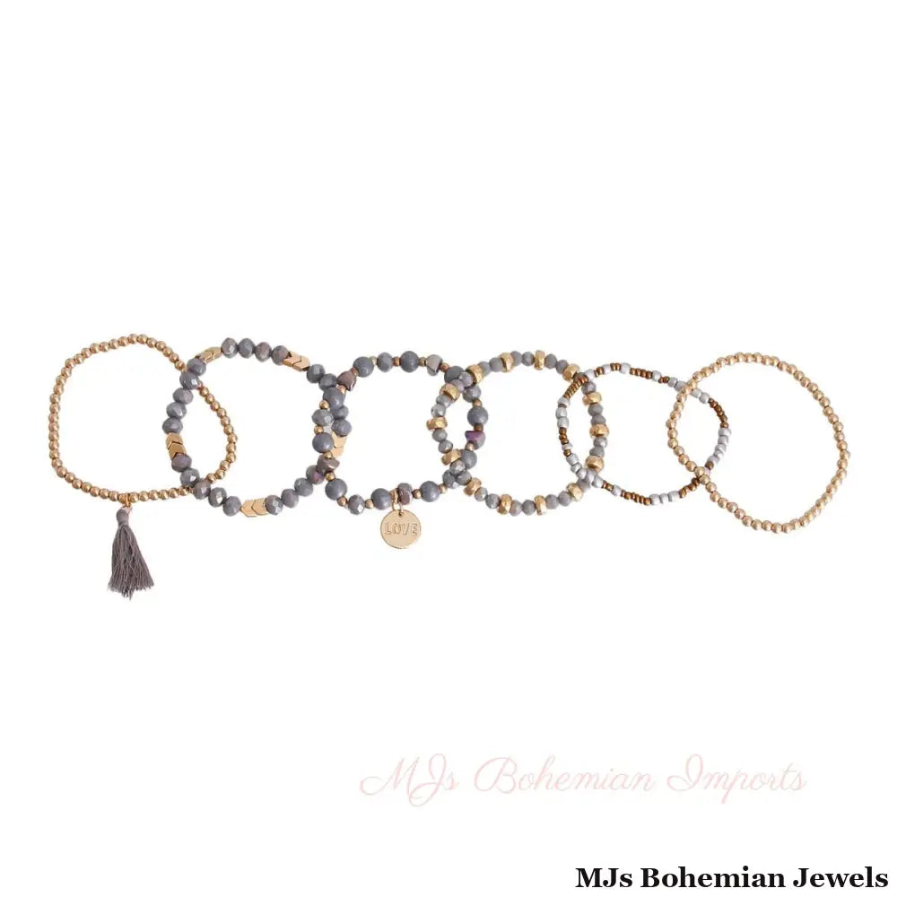 Gray Glass Love 6 pcs Bracelets