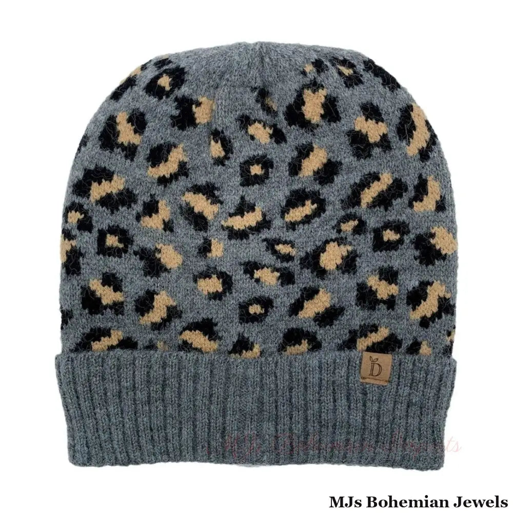 Gray Leopard Cuff Beanie