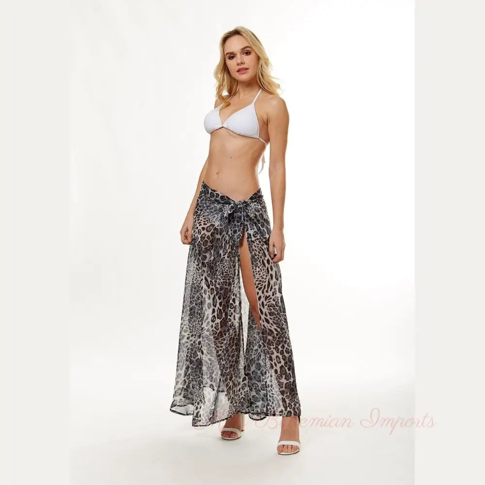 Gray Leopard Sarong Beach Skirt