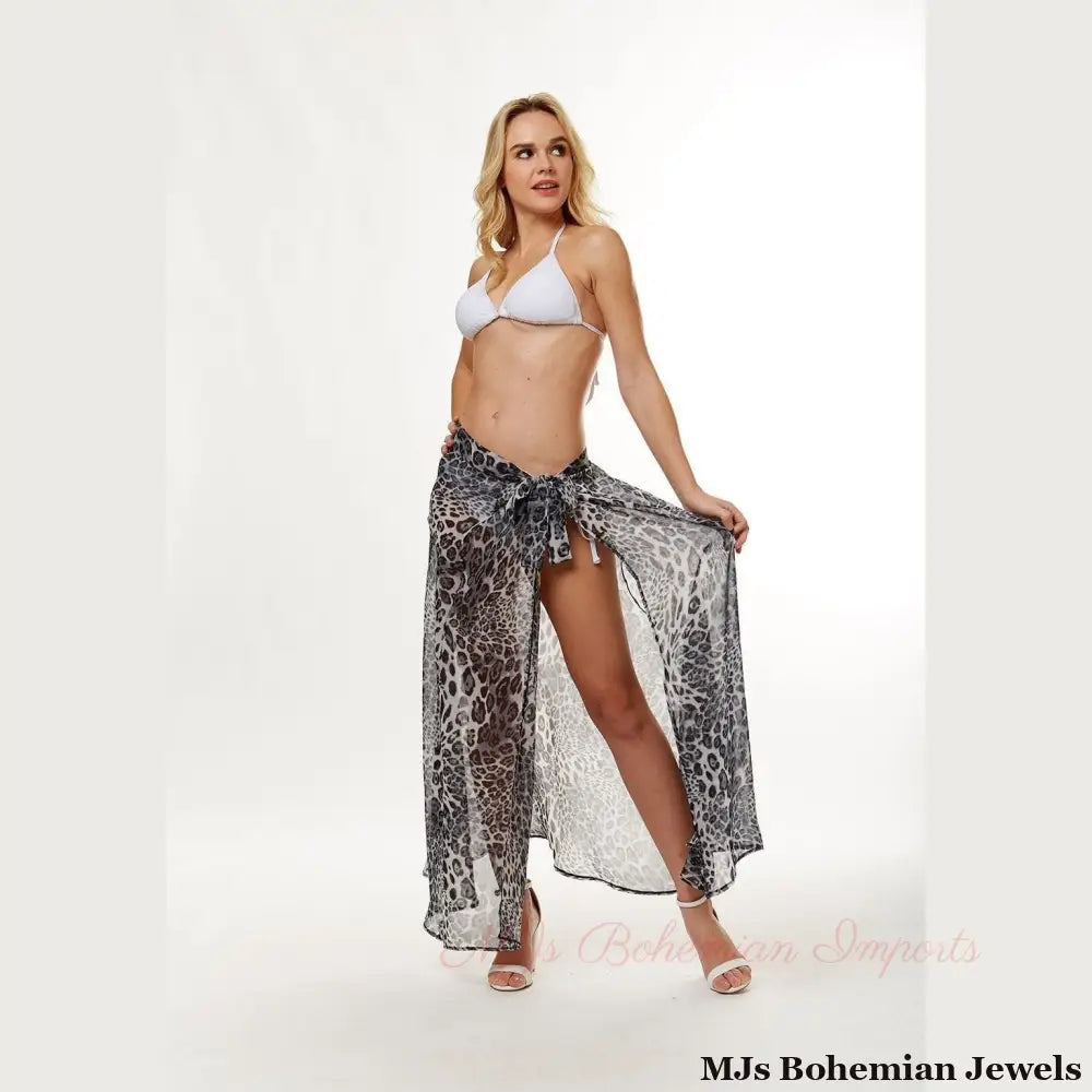 Gray Leopard Sarong Beach Skirt