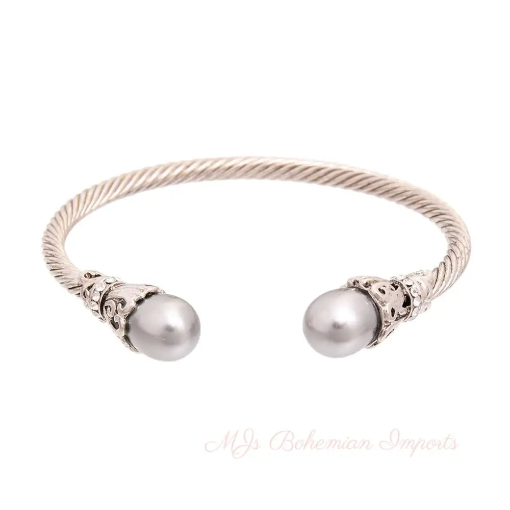 Gray Pearl Filigree Cable Bangle