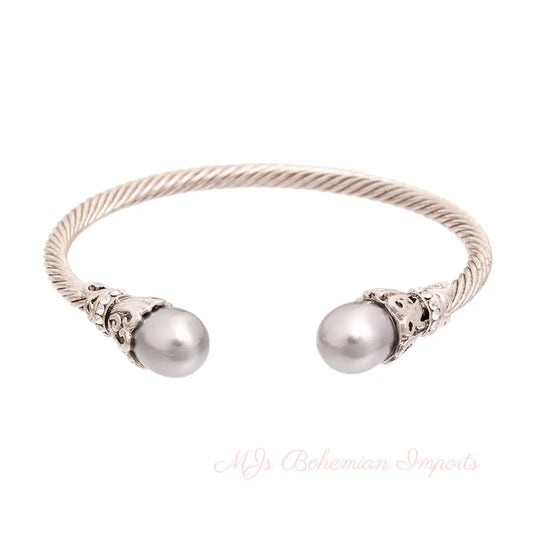 Gray Pearl Filigree Cable Bangle