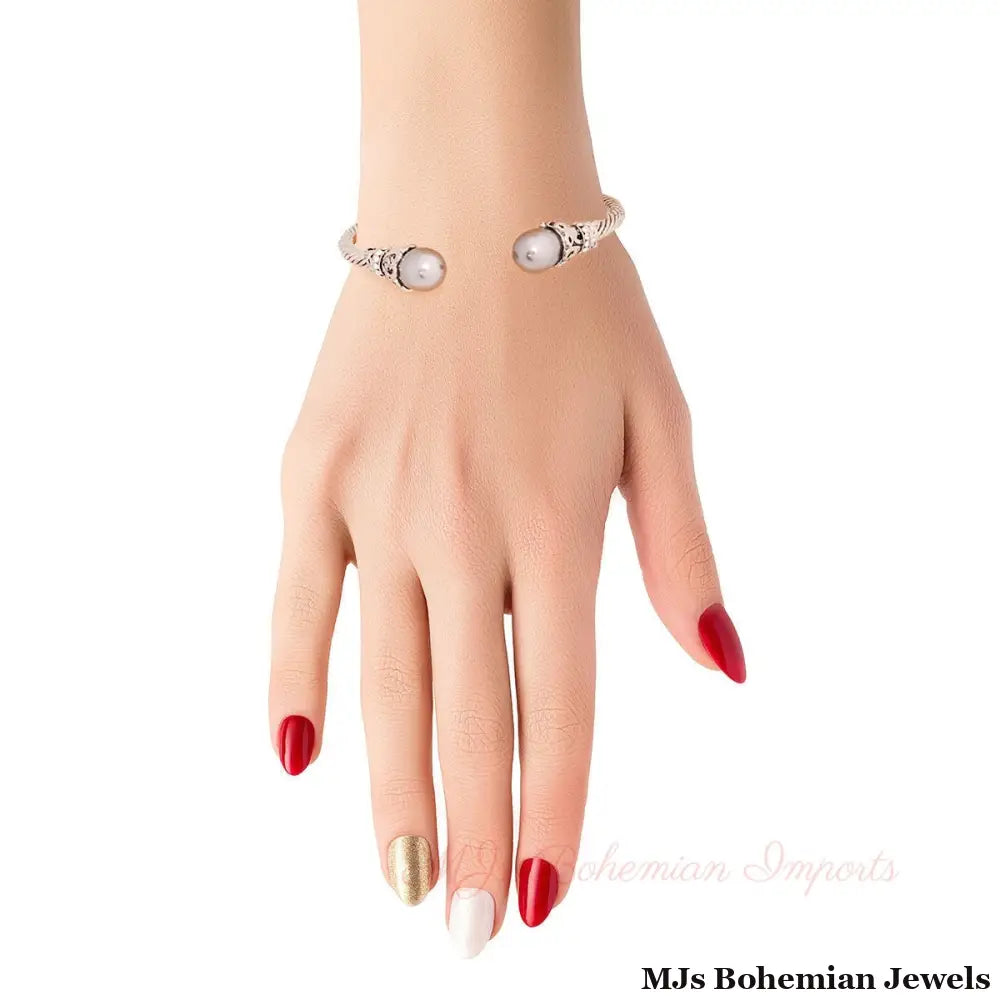 Gray Pearl Filigree Cable Bangle