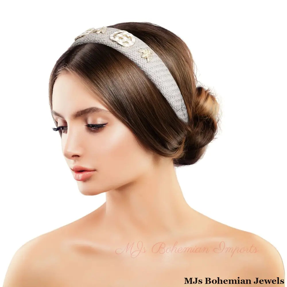 Gray Raffia Royale Headband - Bespoke Style