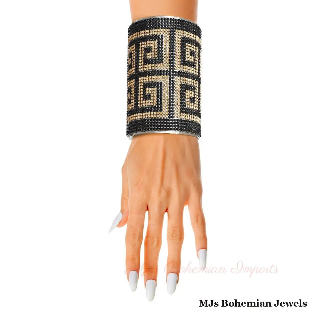 Greek Key Glamour Cuff - Gold and Black