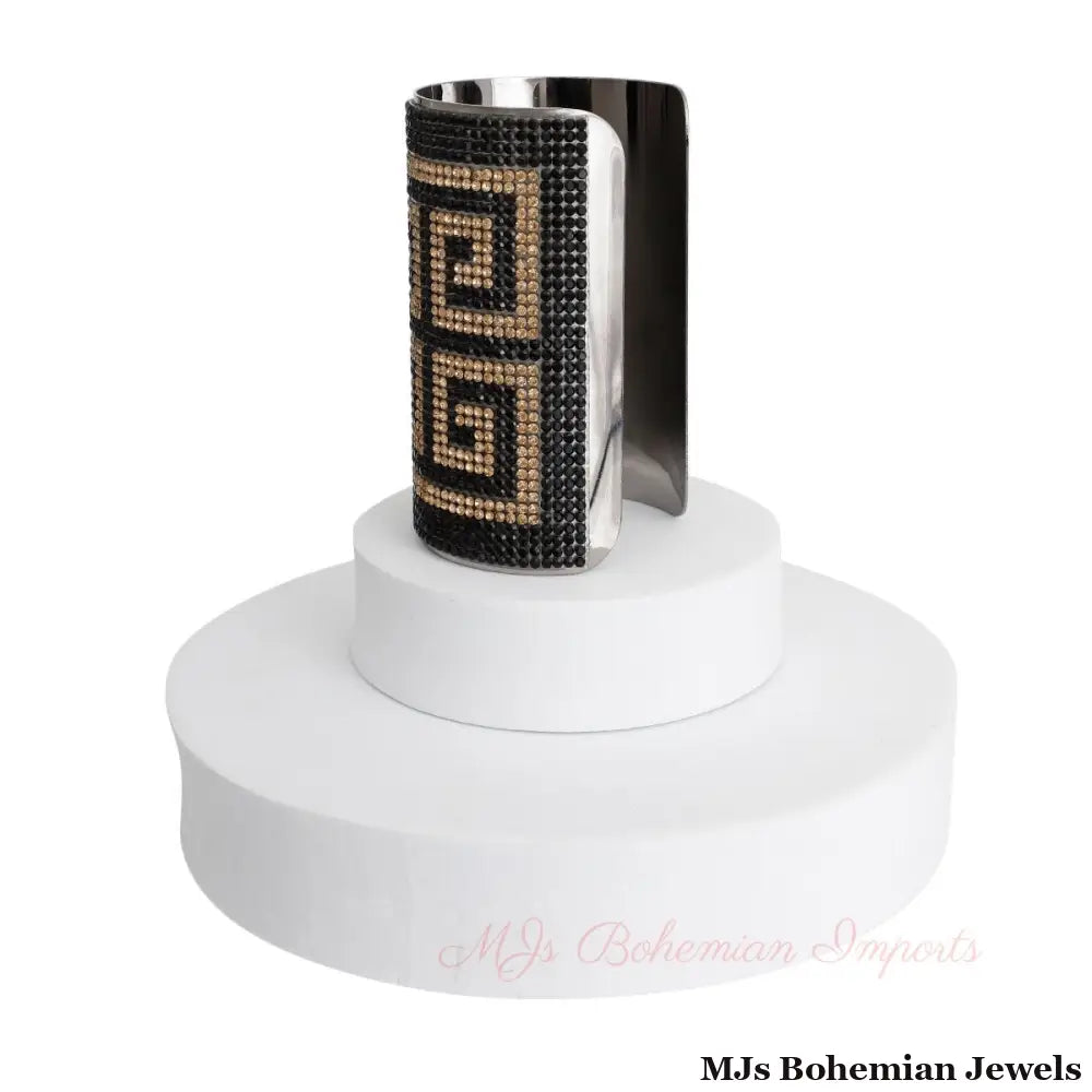 Greek Key Glamour Cuff - Gold and Black