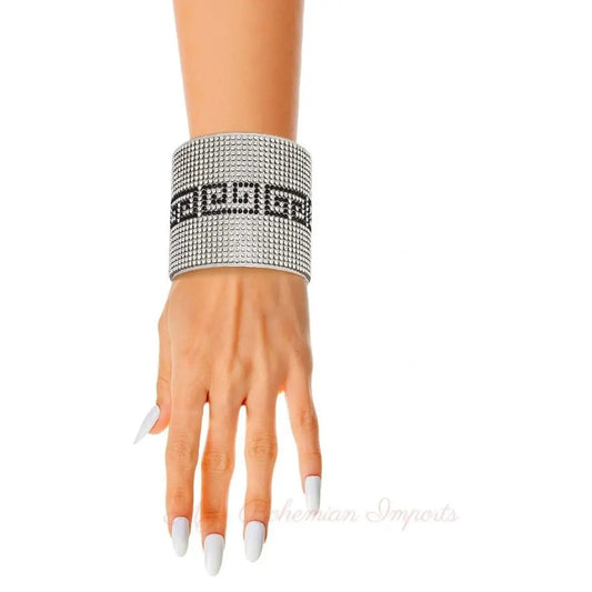 Greek Key Glamour Cuff - Silver Stripe