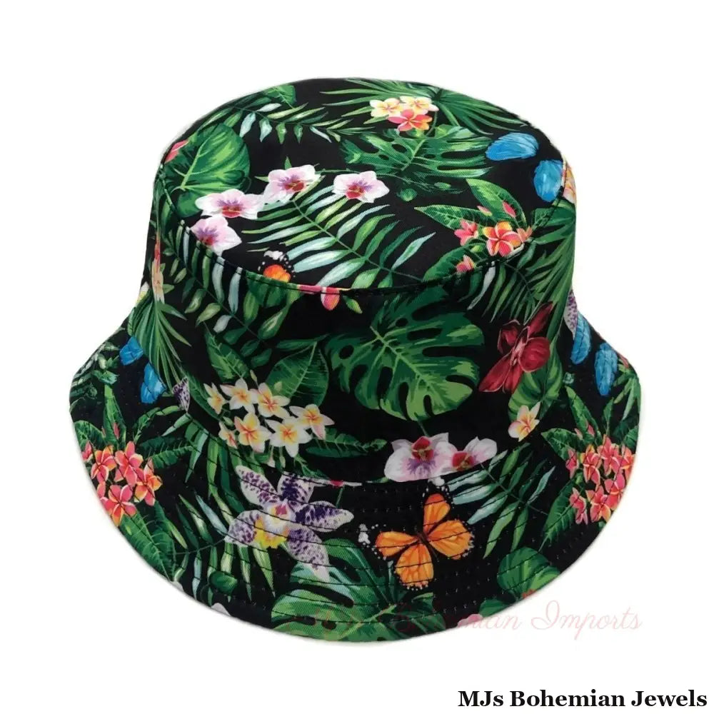 Green Black Tropical Reversible Bucket Hat