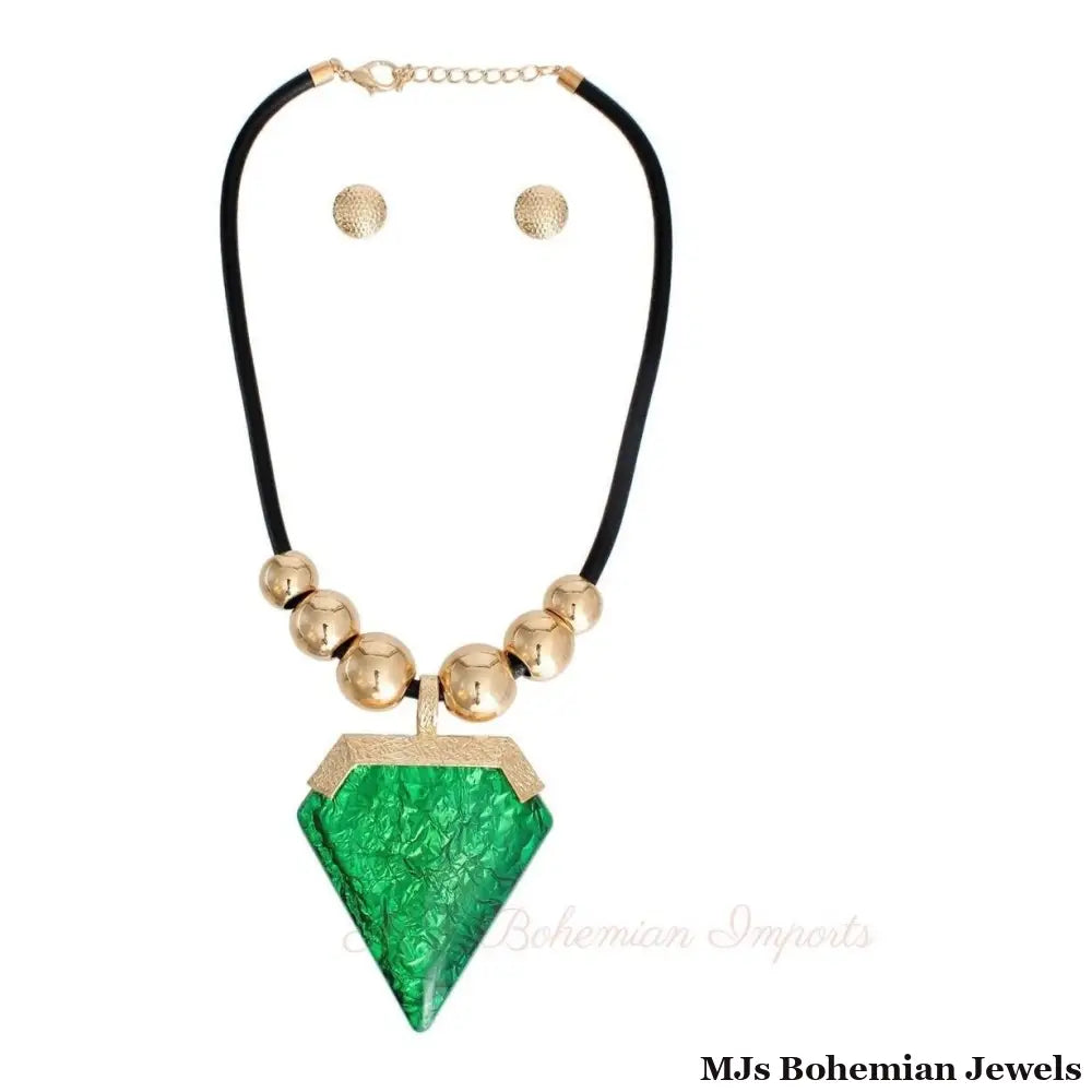 Green Diamond Shaped Pendant Set