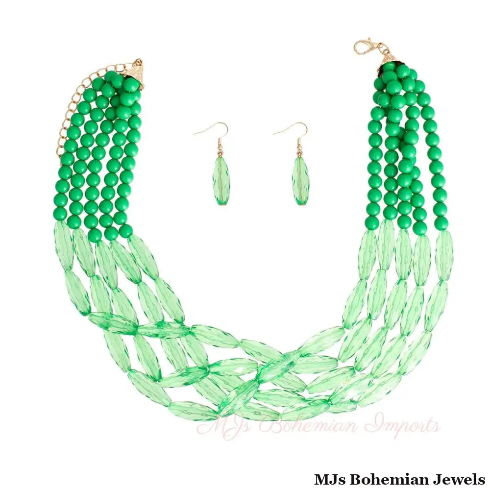 Green Glass Bead 5 Strand Set