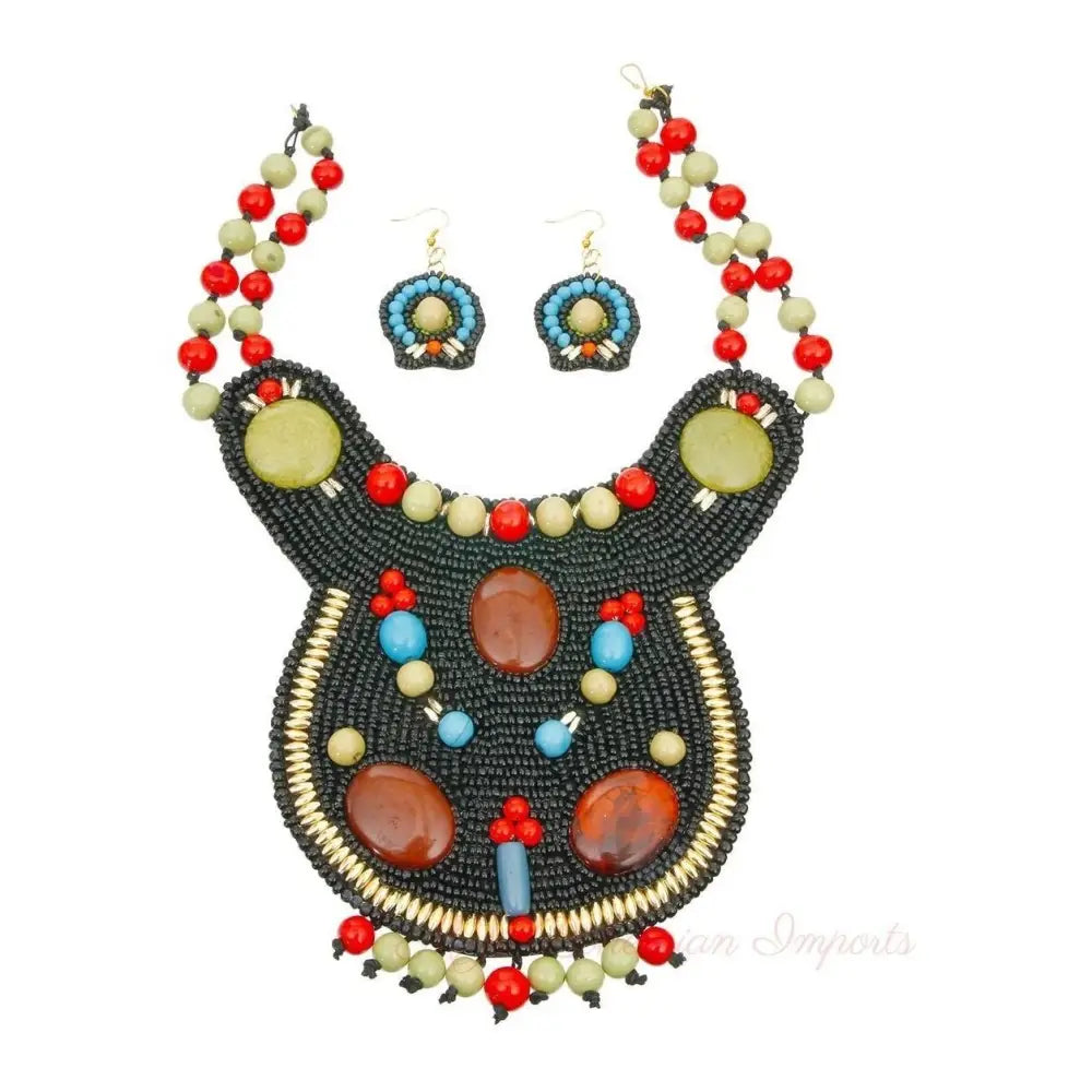 Green & Red Bead Collar Necklace