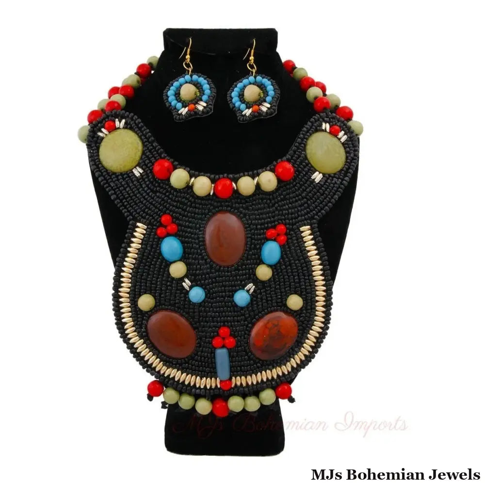 Green & Red Bead Collar Necklace