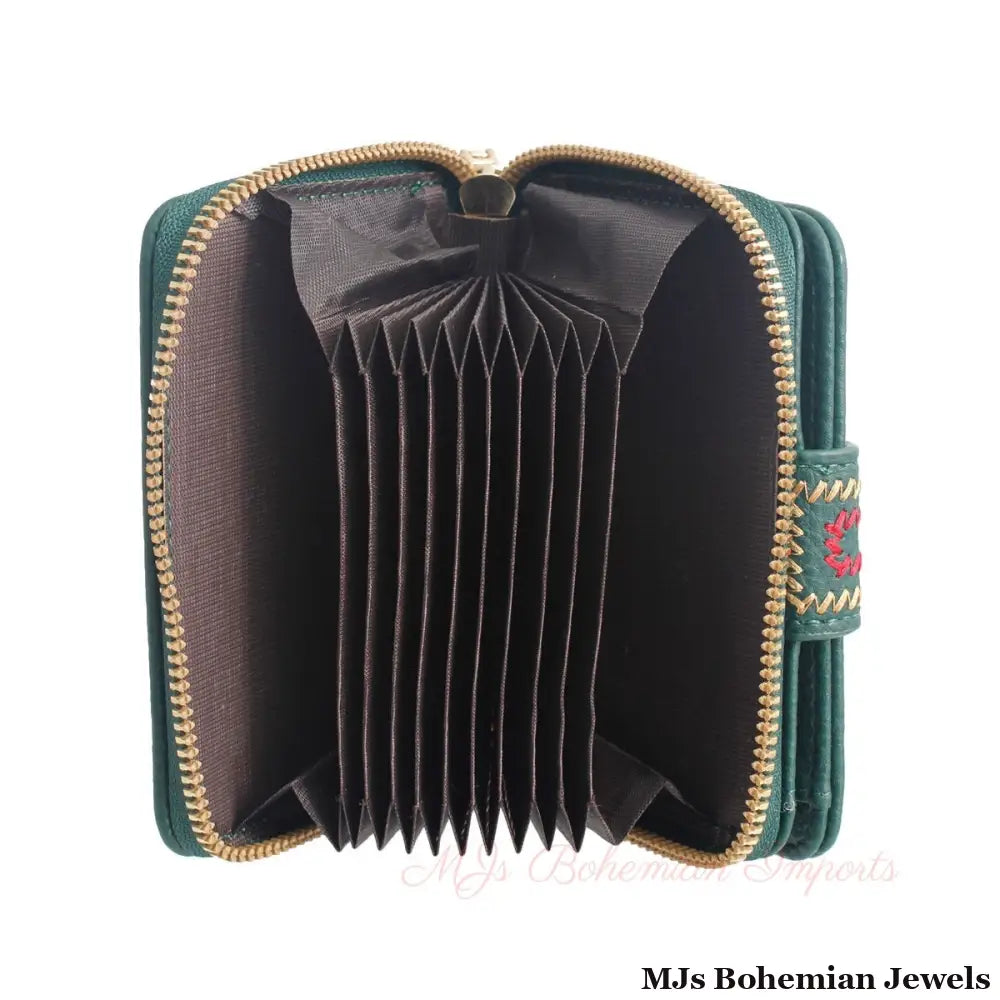 Green Stitched Bifold Wallet