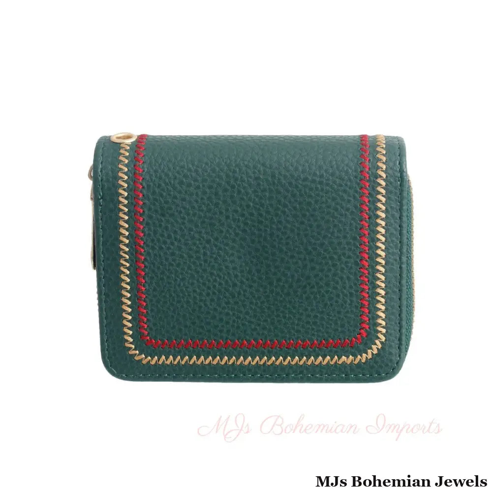 Green Stitched Bifold Wallet