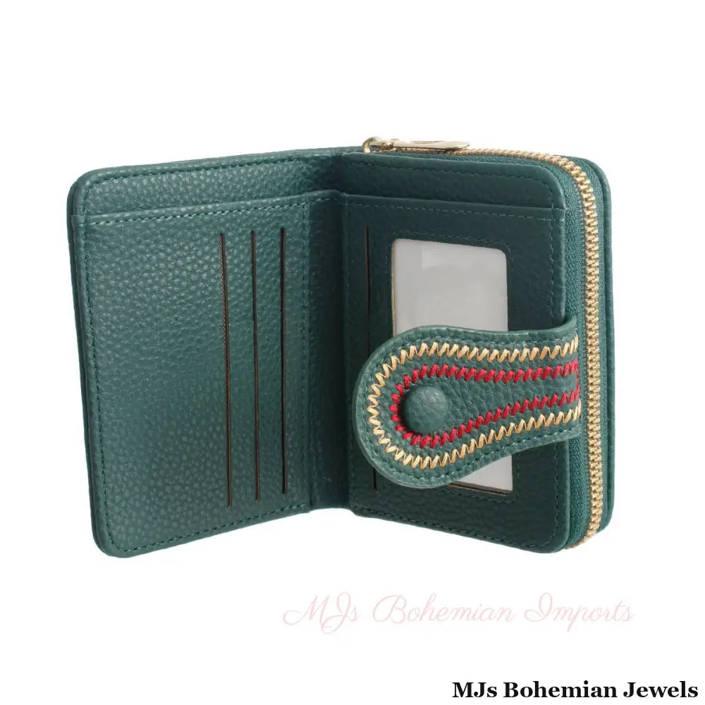 Green Stitched Bifold Wallet