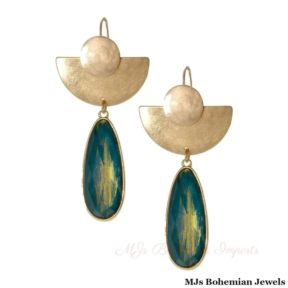 Green Teardrop Fish Hook Earrings