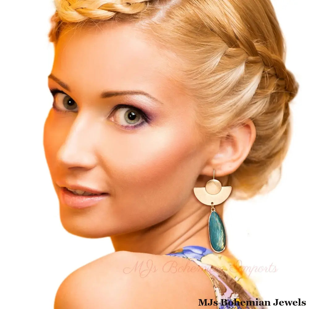 Green Teardrop Fish Hook Earrings