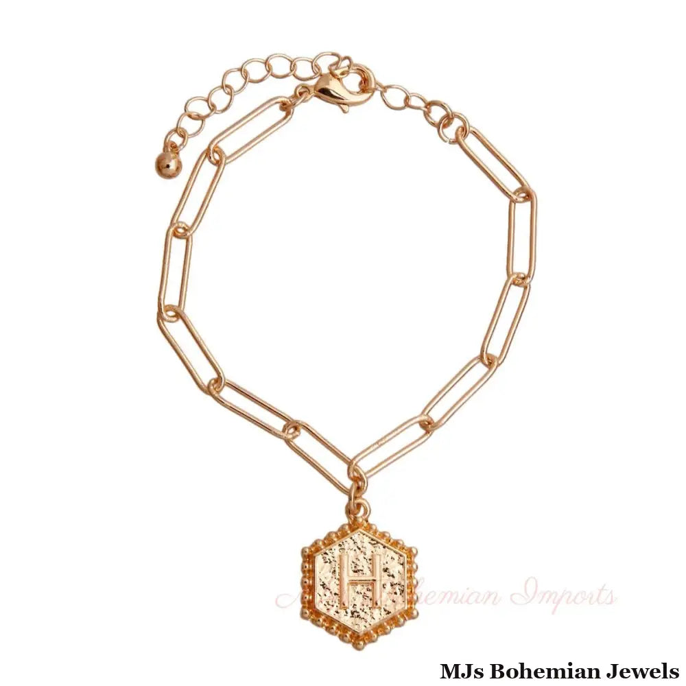 H Hexagon Initial Charm Bracelet