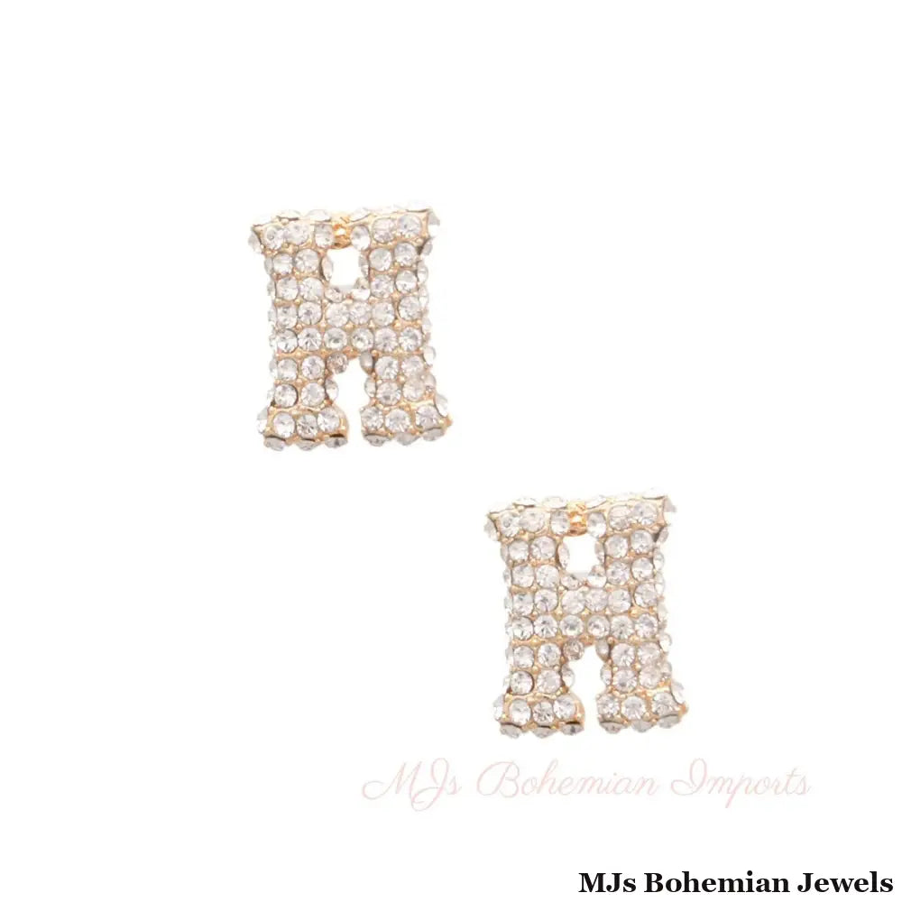 H Initial Rhinestone Studs
