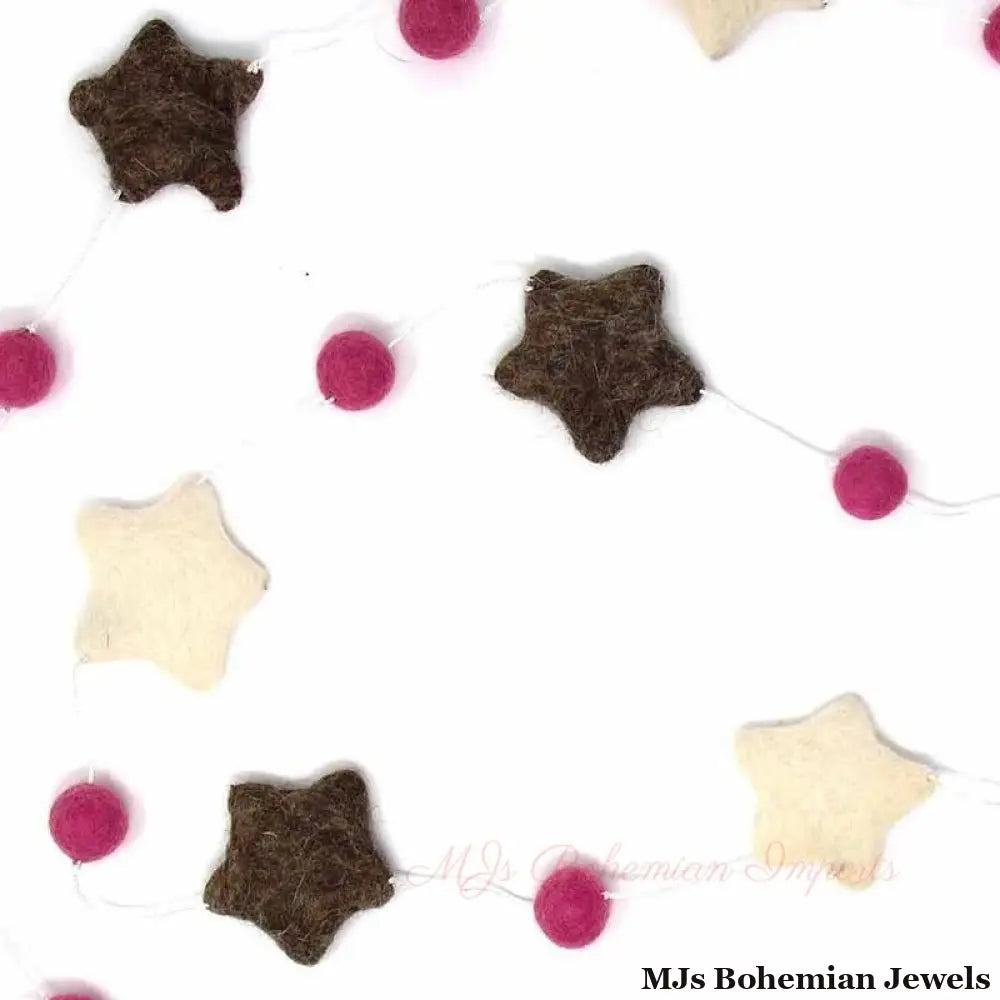 Hand Crafted Felt from Nepal: Stars Garland, Grey/Pink
