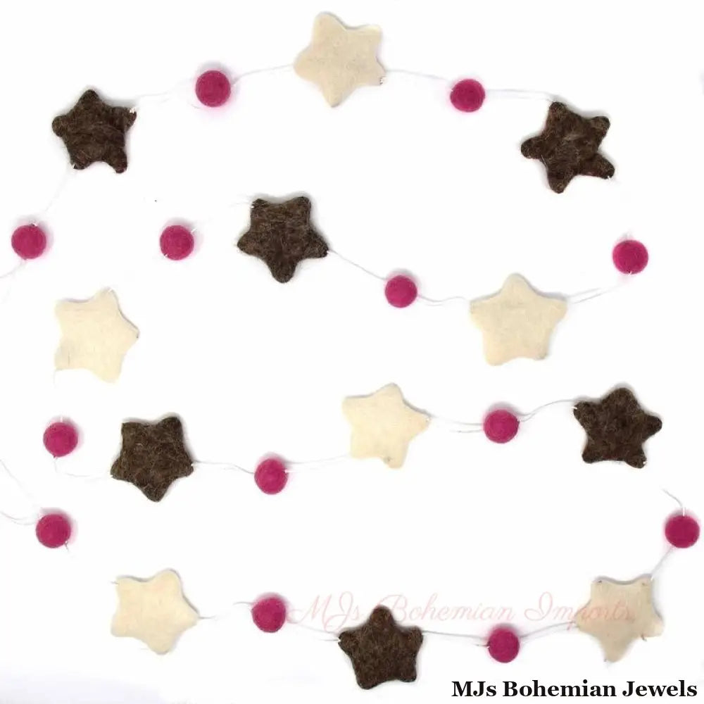 Hand Crafted Felt from Nepal: Stars Garland, Grey/Pink