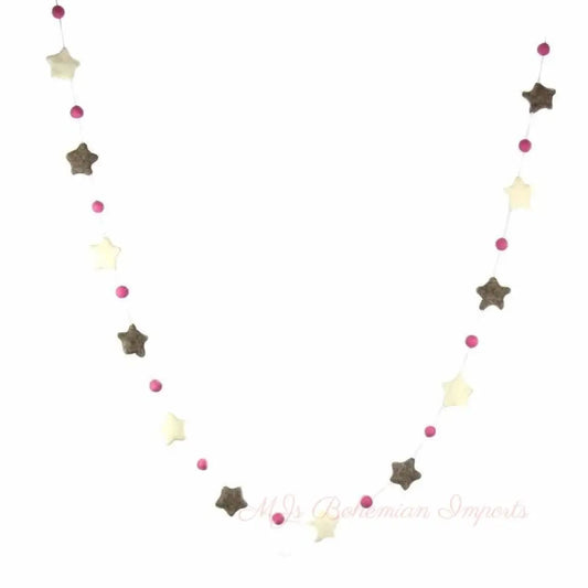 Hand Crafted Felt from Nepal: Stars Garland, Grey/Pink