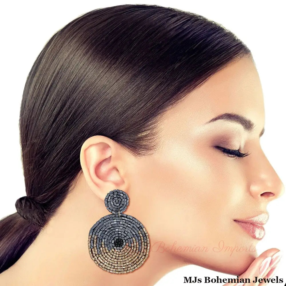 Hematite and Gold Beaded Earrings