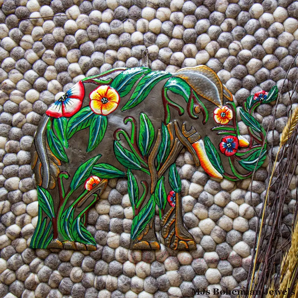 Hibiscus Elephant Haitian Metal Drum Art