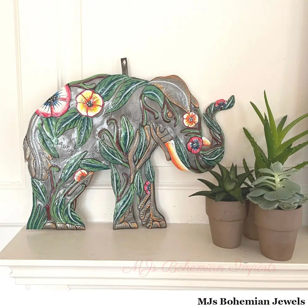 Hibiscus Elephant Haitian Metal Drum Art