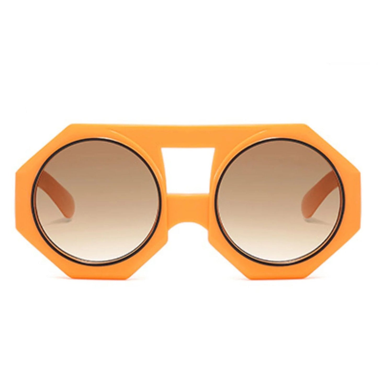 Sunglasses Orange Geometric Chunky Round for Women