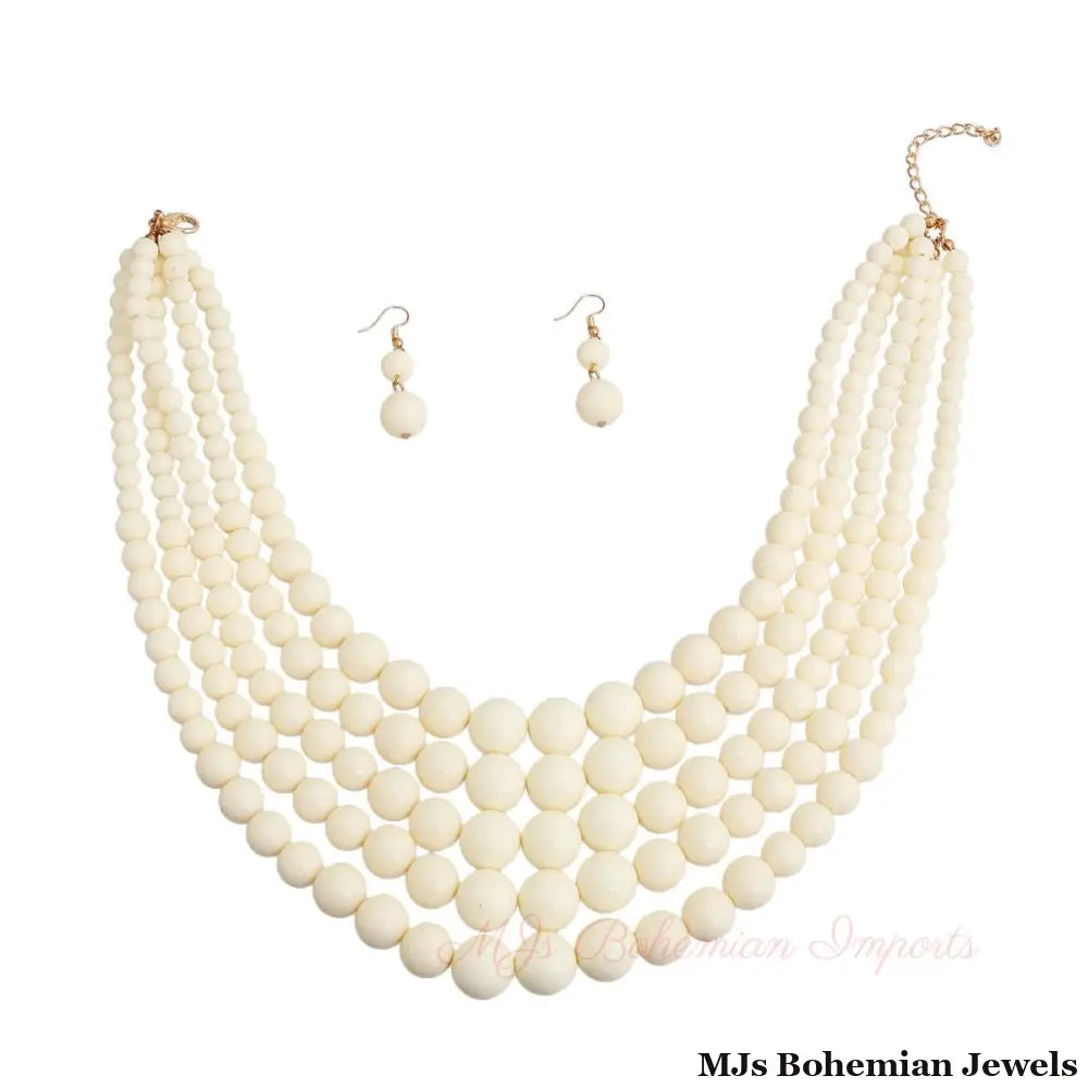 Ivory Bead 5 Strand Necklace