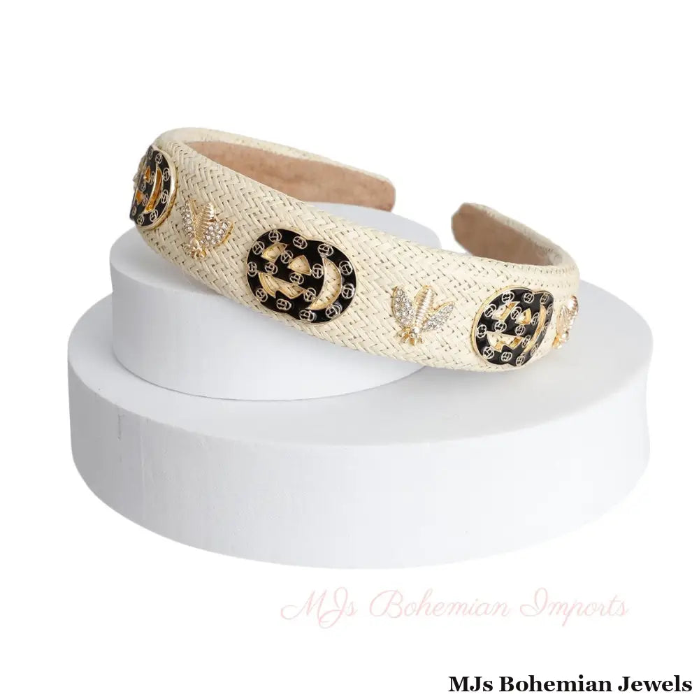 Ivory Raffia Royale Headband - Bespoke Style