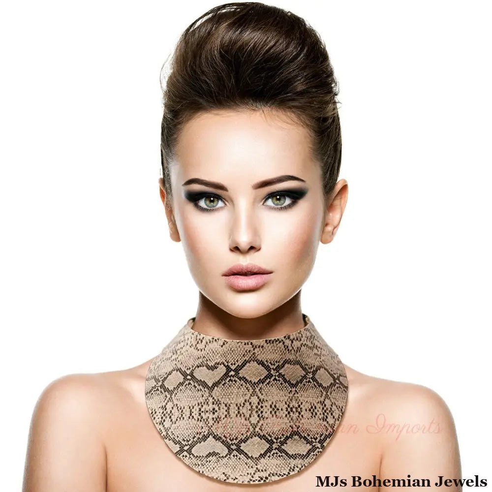 Ivory Snake Print Collar Choker Set