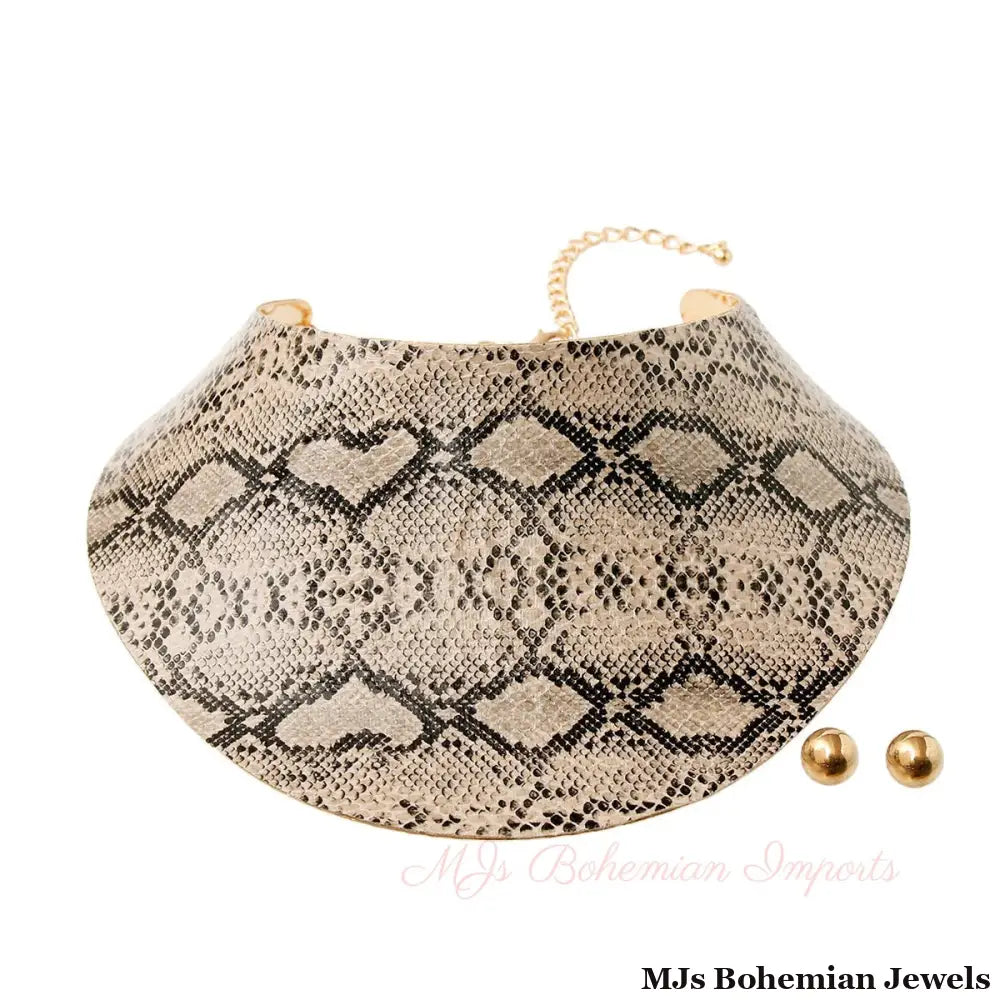 Ivory Snake Print Collar Choker Set