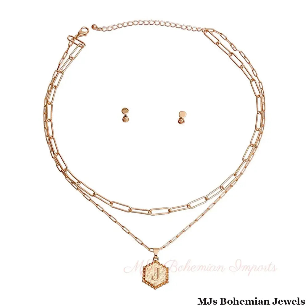 J Hexagon Initial Charm Necklace