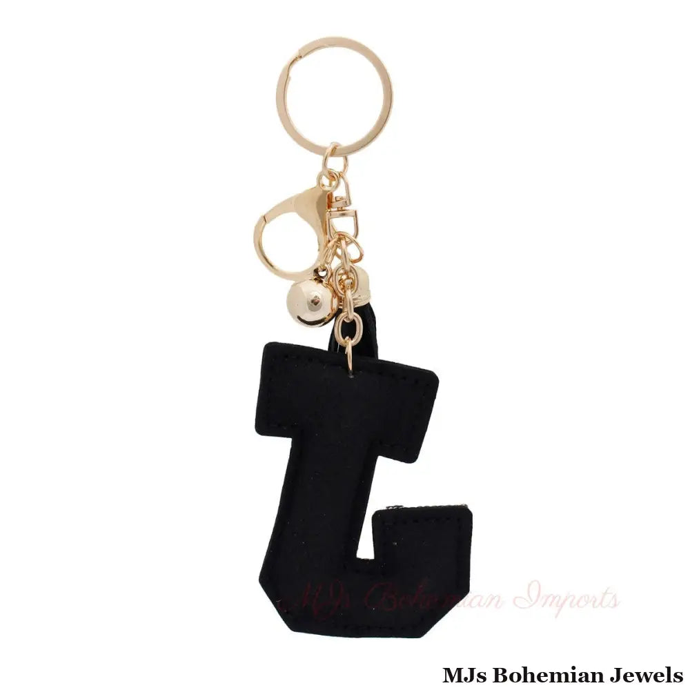 J Initial Black Keychain