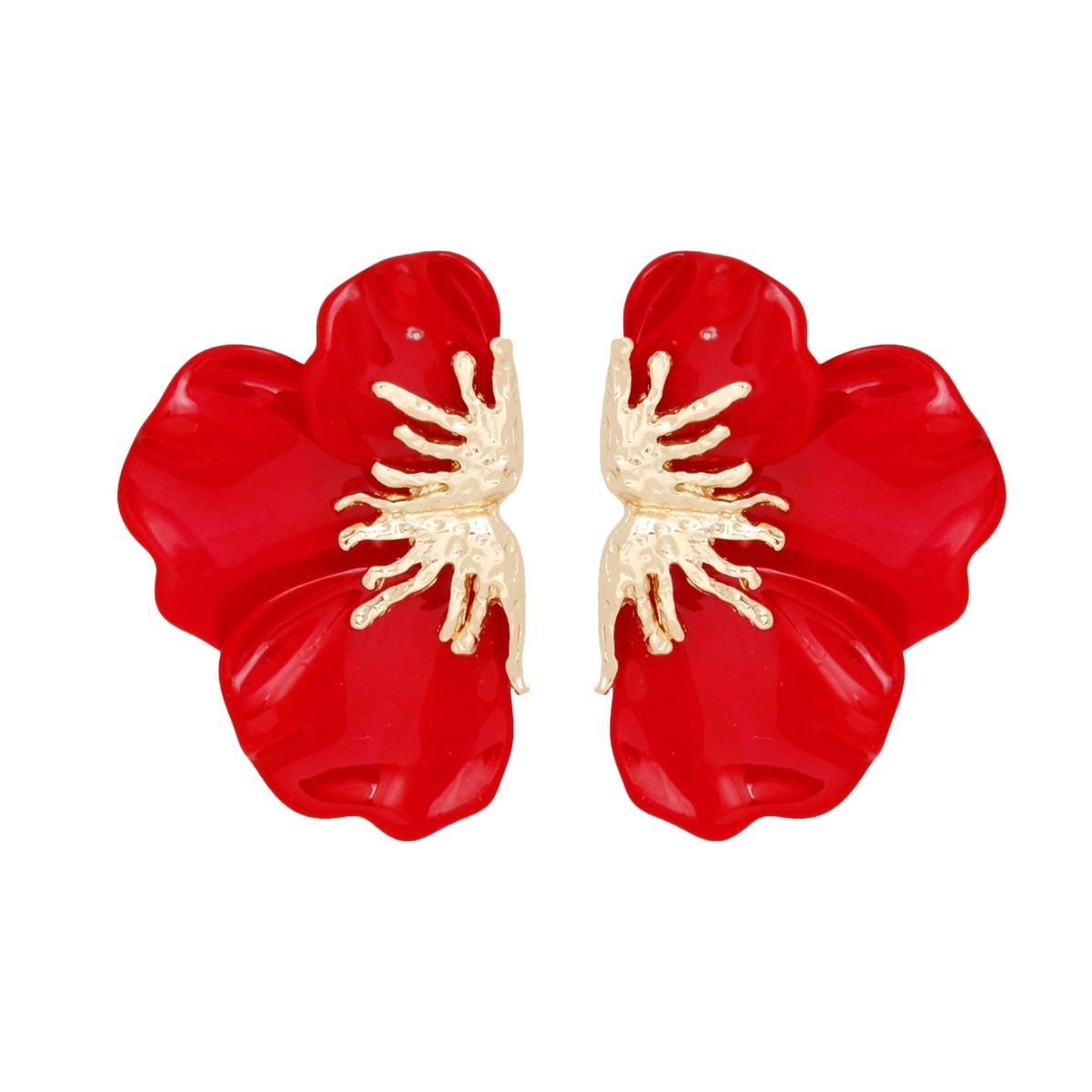 Studs Red Crimson Bloom Triple Petal Earrings