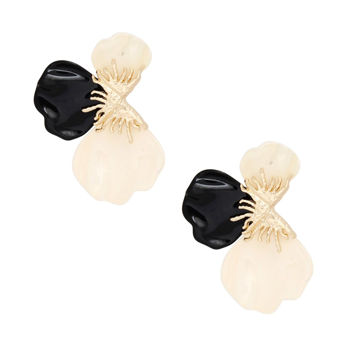 Studs Black Tropical Bloom Triple Petal Earrings