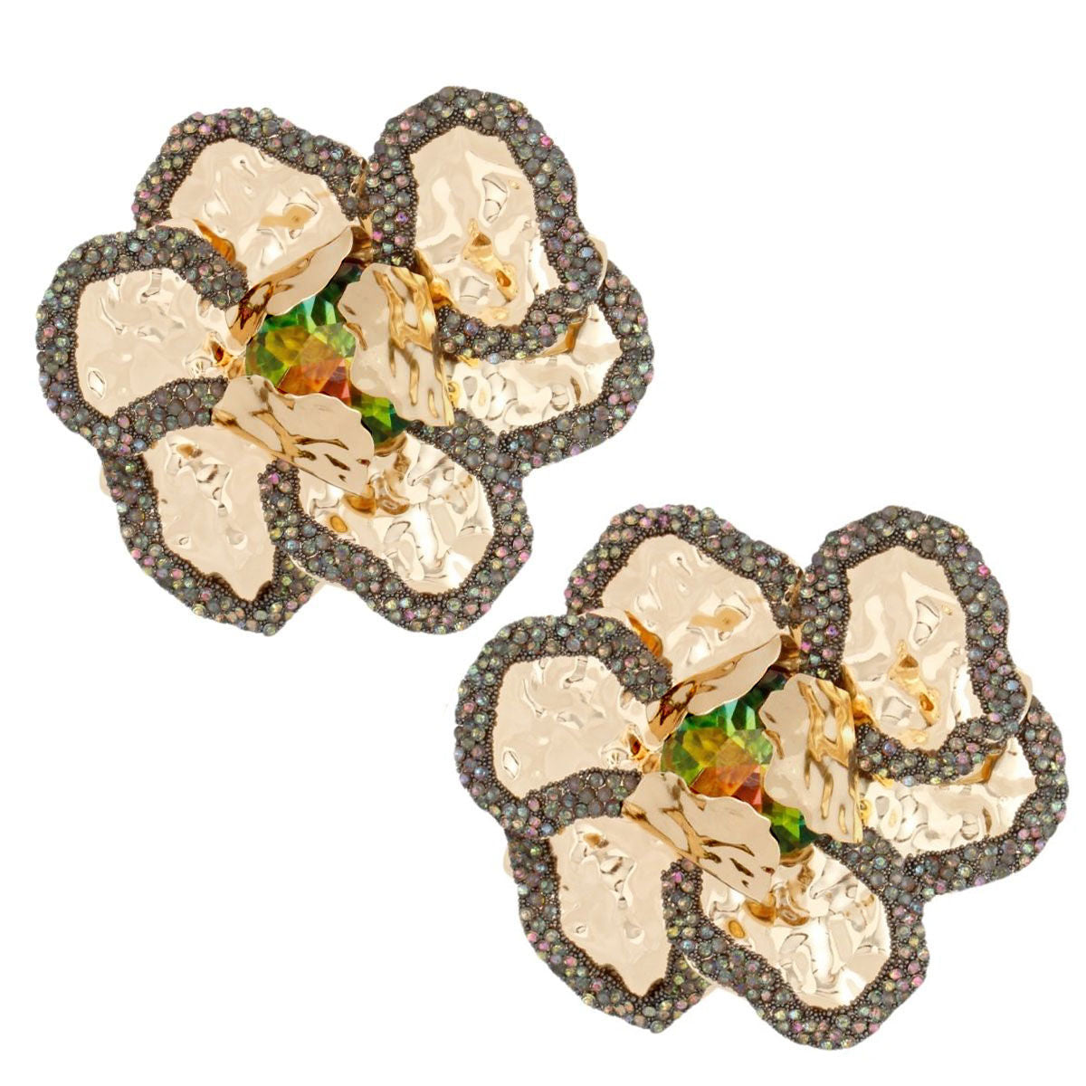 Stud Glamorous Crystal Gold 3D Flower Earrings