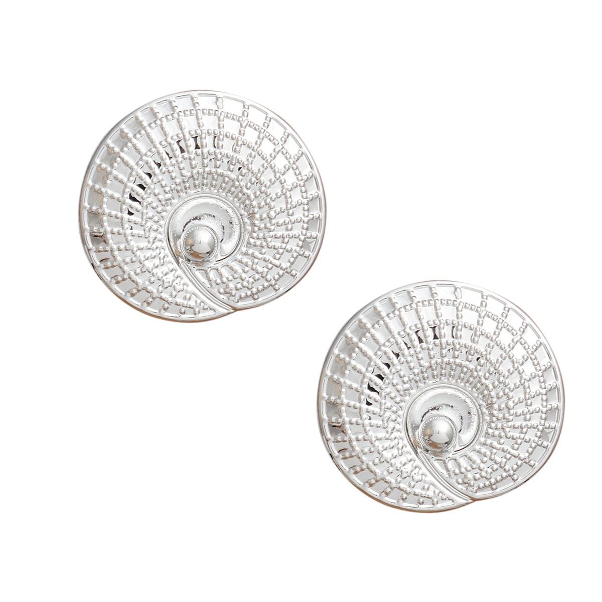 Stud Seashell Swirl Large Silver Metal Earrings