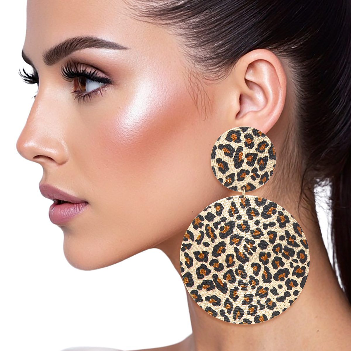 Drop Leopard Pattern Gold Disc Tribal Earrings