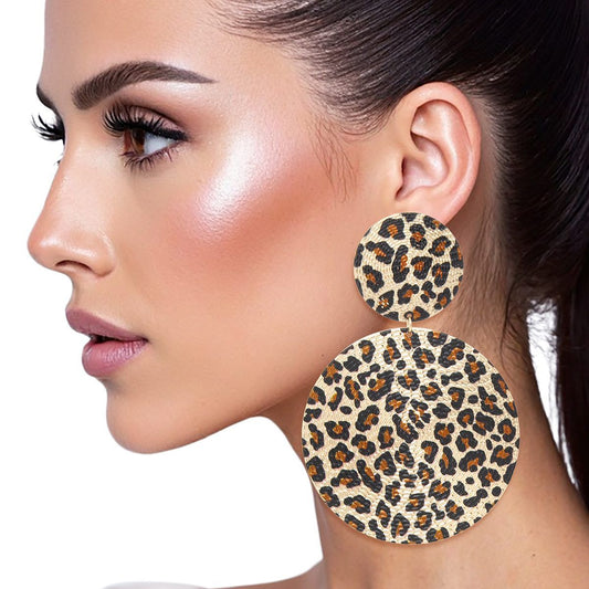 Drop Leopard Pattern Gold Disc Tribal Earrings