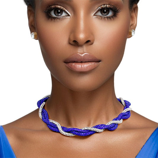 Sorority Vibrant Blue Clear Twisted Tube Necklace