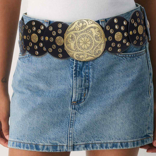 Western Belt Black Circular and Gold Cowboy Chic