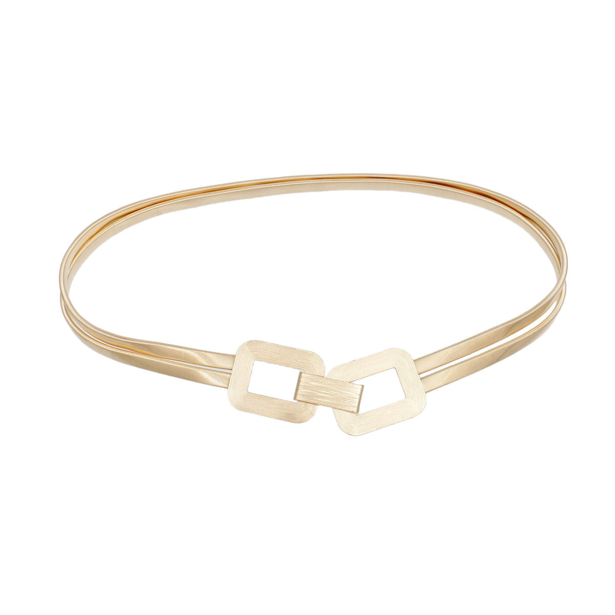 Stretch Belt Gold Metal Omega Rectangle Buckle