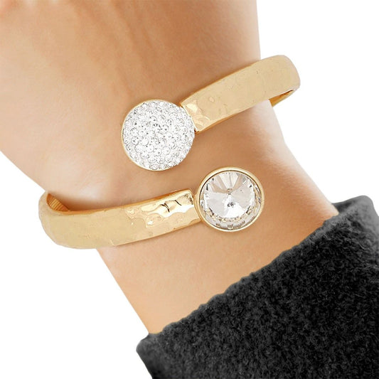 Cuff Hammered Gold Round Crystal Wrap Bracelet