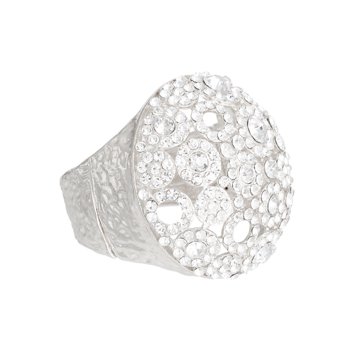 Cuff Domed Silver Round Rhinestone Chunky Bracelet