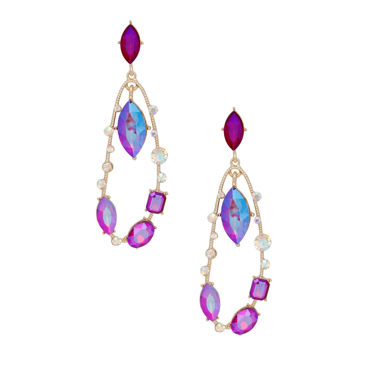 Teardrop Purple Marquise Crystal Dangle Earrings